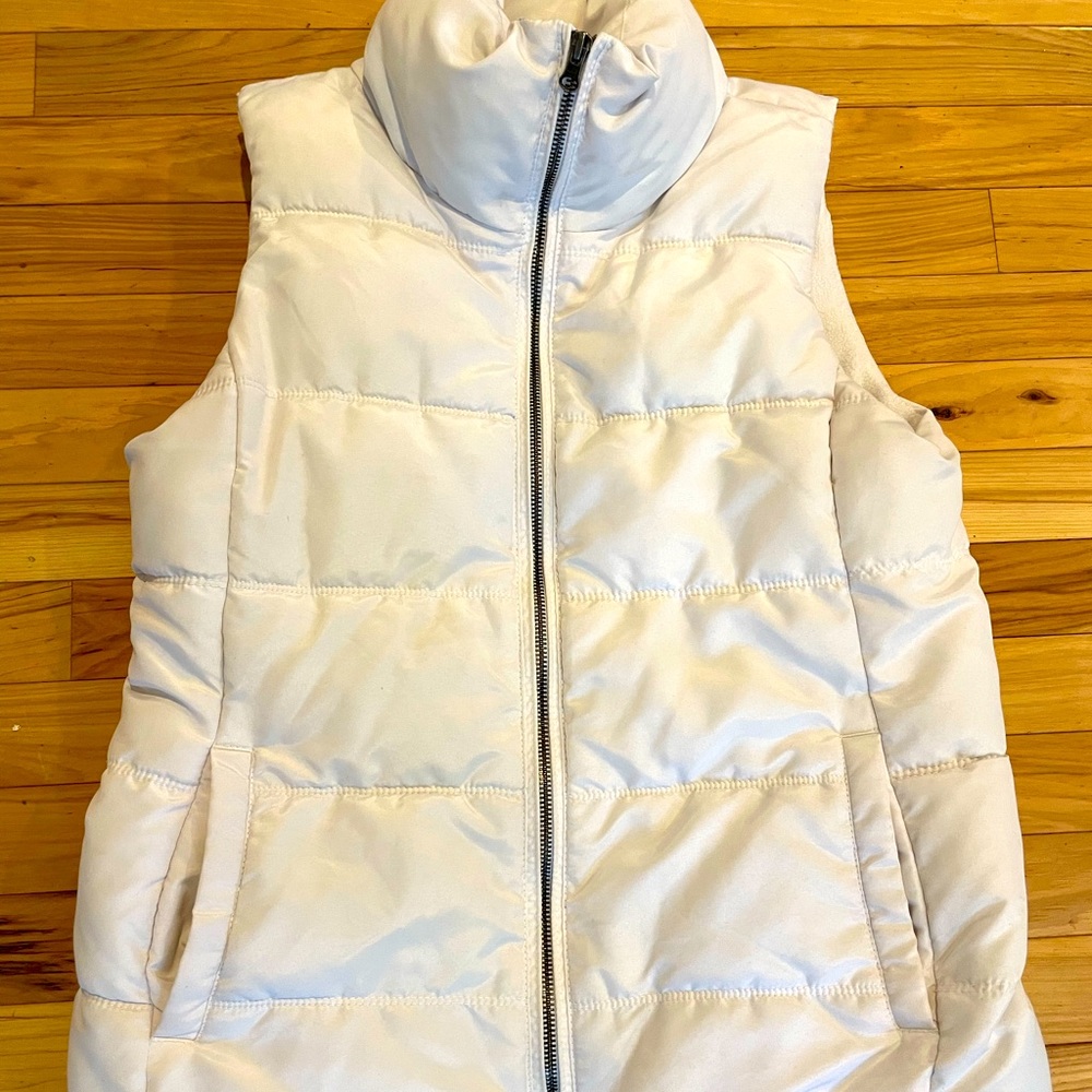 High Collar Fleece Lined White Vest
